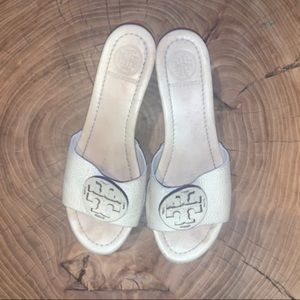 Tory Burch Ivory Leather Wedge Sandals 8